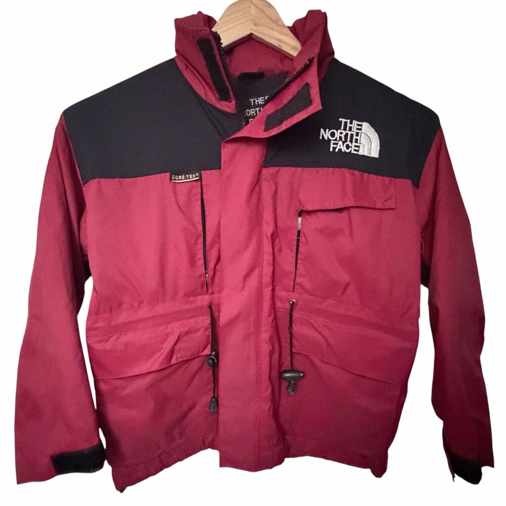 The North Face Gore-Tex Ski Jacket Boys Medium Red Black Fleece Lined Hooded